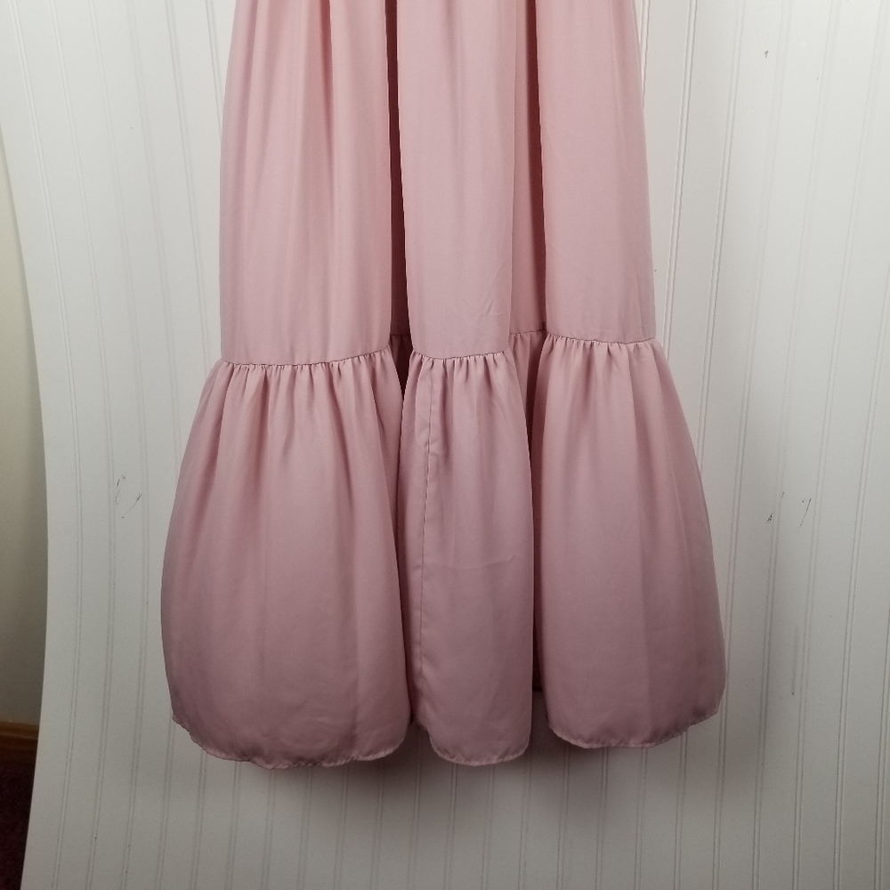 Lulus Sunshine Bound Mauve Pink Tiered Maxi Dress V Neck Adjustable Size Large - Picture 14 of 16